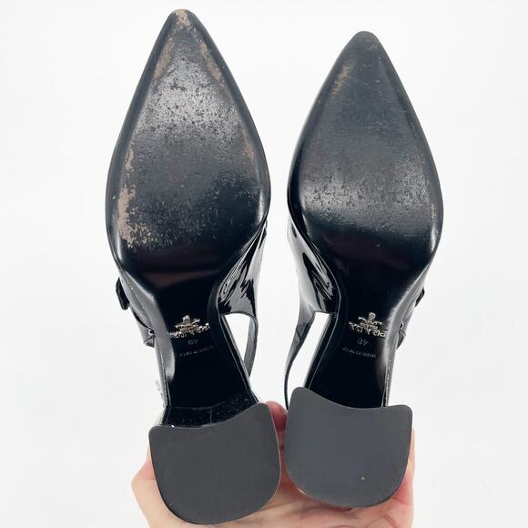 Prada Black Patent Leather Pointed Toe Mary Jane Strap Slingback Heel IT 40 - Picture 12 of 13